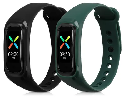 Produktbild von kwmobile 2x Uhrenarmband für Oppo Band Sport Armband - Fitnesstracker Band Set aus TPU Silikon - Ersatzarmband Smartwatch - Schwarz Grün