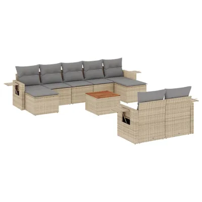 Produktbild von vidaXL 10-tlg. Garten-Sofagarnitur mit Kissen Beige Poly Rattan