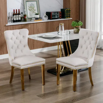 Productafbeelding van Eetkamerstoel - Stoel - Kuipstoel - Keukenstoel - Bistrostoel - Beige Bekleding - Massief Houten Frame