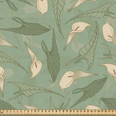 Produktbild von ABAKUHAUS Blume Gewebe als Meterware, Calla Flowers mit frischen grünen Blättern Ornamental Arrangement Sommer Laub, 10 M (148 x 1000 cm), Creme resedagrün