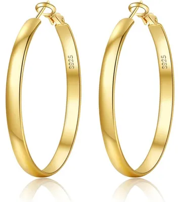 Image de Boucles d'oreilles créoles en argent 925, pour femmes, largeur de 5 mm, plaqué or 14 carats, diamètre de 30 à 70 mm