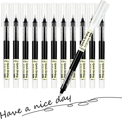 Productafbeelding van Gelpennen - Set van 12 - 0,5 mm zwarte gelinkt pennen - Sneldrogende vloeibare inkt rollerball pennen - Handtekening