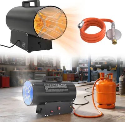 Produktbild von NAIZY Heizgeräte Gas, 30 KW Gasheizer Gasheizgebläse Thermostat, Heißluftgenerator,Schwarz (220V-240V, Propan/Butan-Flaschen, mit Druckminderventil und Gasschlauch)