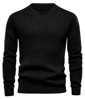 Imagen del producto de Elzusha - Jersey de hombre, cuello redondo, tejido de punto con patrón de gofrado, diseño liso, corte ajustado