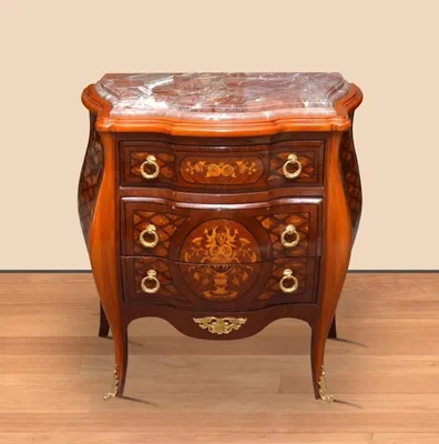 Produktbild von Casa Padrino Barock Kommode Braun / Gold  85 x 45 x H. 85 cm - Handgefertigte Massivholz Kommode mit 3 Schubladen und Marmorplatte - Barock Möbel