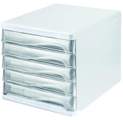 Produktbild von Helit H6129402, Kunststoff, Transparent, Weiß, A4, A4, 5 Schublade(n), 233 x 310 x 35 mm