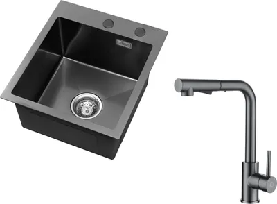 Produktbild von CECIPA Edelstahlspüle 40 x 45 cm schwarz Einbauspüle + Hochdruckmischer Küchenarmatur Edelstahl Einhebelmischer Schwarz