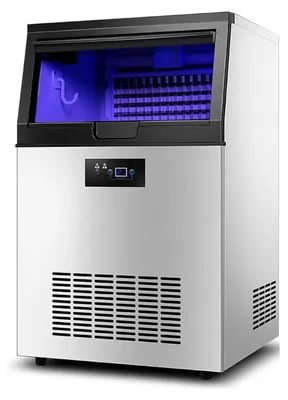 Obrázok produktu pre Stroj na výrobu ľadu - Elektrický výrobník ľadu - 201 W - 60 kg za 24 hodín - objem nádržky 15 kg - s LED osvetlením - strieborný