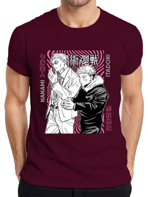 Zdjęcie produktu dla Koszulka męska Jujutsu Kaisen Nanami Itadori Anime Aesthetics Gift Manga Retro, bordowy, S