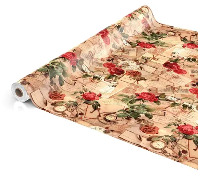 Produktbild von ANRO Tischdecke Wachstischdecke Wachstuch Wachstuchtischdecke Landhaus Rosen Briefe Rund 140cm