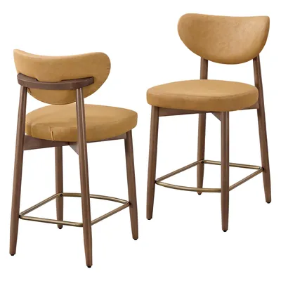 Produktbild von VASAGLE Barhocker 2er Set aus Kunstleder, mit Rückenlehne und Massivholzbeinen, 50 x 51,5 x 95,5 cm, Karamellbraun