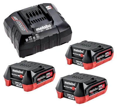 Zdjęcie produktu dla Podstawowy zestaw Metabo 3x akumulator LiHD 12 V 4,0 Ah ( 3x 625349000 ) + ładowarka ASC 55 ( 627044000 )