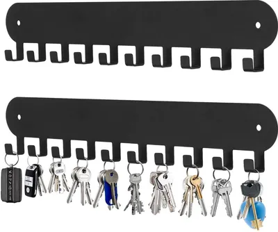 Produktbild von Schlüsselbrett Wand 2er Set mit 10 Haken – Selbstklebend Schwarz