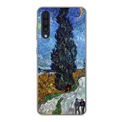 Produktbild von MuchoWow® Handyhülle Schutzhülle Hülle für Samsung Galaxy A30s Straße mit Zypresse und Stern - Vincent van Gogh Silikon Softcase Handy Hülle - Karteninhaber