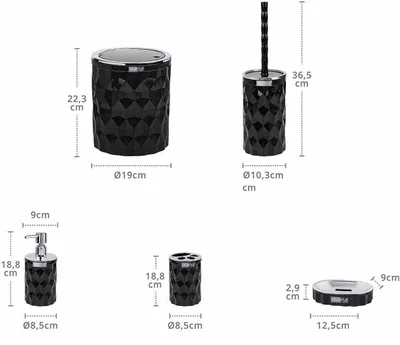 Obrázok produktu pre Okyanus kúpeľňové doplnky sada dávkovač mydla mydlovnička tumbler kefa odpadkový kôš strieborná čierna kúpeľňa dekorácie
