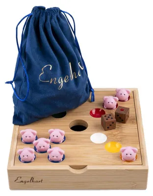 Produktbild von Engelhart Games Pig Hole Spiel - Bambus Familienspiel mit 60 Silikon-Schweinchen