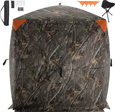 Immagine prodotto di SucceBuy Tenda da caccia trasparente a 270°, tenda pop-up per cervi da 2-3 persone con borsa per il trasporto, tenda portatile, rete unidirezionale per la caccia al tacchino e al cervo, tessuto mimetico
