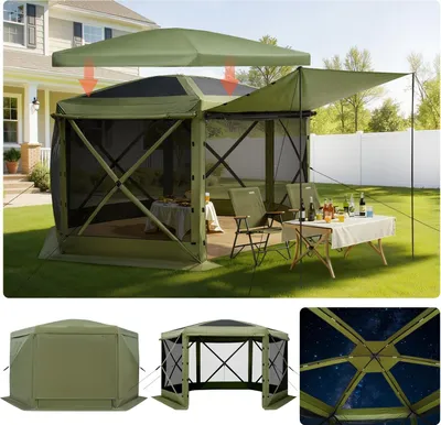 Immagine prodotto di Gazebo pieghevole pop-up - Tenda per feste 3 x 3 m - Montaggio rapido - Tetto rimovibile - Con borsa di trasporto - Per patio e giardino - Protezione solare per 6-8 persone - Verde