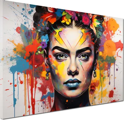 Produktbild von Pop Art Frida Wandbild Leinwandbild Kunstdruck XL Deko: 90x60x2cm