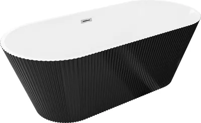 Immagine prodotto di Mexen Yara vasca da bagno autoportante scanalata 170 x 75 cm, bianca/nera, troppopieno cromo - 52861707575-01
