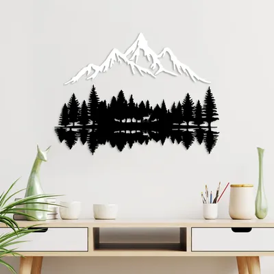 Produktbild von Wallity, Nature And Mountain - 12, Dekoratives Wandaccessoire aus Metall, 100 % METALL, Schwarz, 62 x 22 cm
