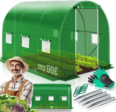 Productafbeelding van Tuinkas met frame - Kweekkas folie - Planten beschermen - Stabiele constructie - 200x300cm - Groen
