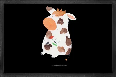 Produktbild von Mr. & Mrs. Panda fußmatte Kuh 50 x 75 cm - Schwarz - Geschenk, Spruch, Sauberlaufmatte, Hof, Milch, Bauernhof, Bodenvorleger, Fußabstreifer, Kühe, Schmutzmatte