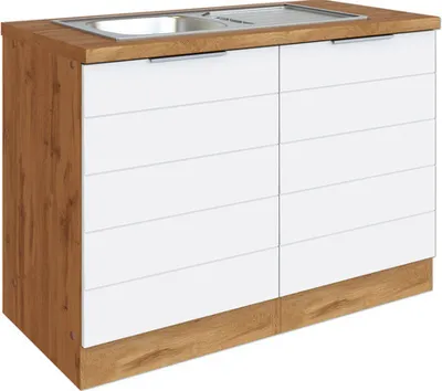 Produktbild von Held Möbel Spülenschrank inkl Spüle Florenz BxTxH 120 x 60 x 86 cm weiß matt zerlegt Anschlag reversibel 665.6291