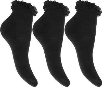 Produktbild von Mädchen Socken mit Rüschen Abschluss (3er Pack) K228 (27-30EUR / 9-12UK) (Schwarz)