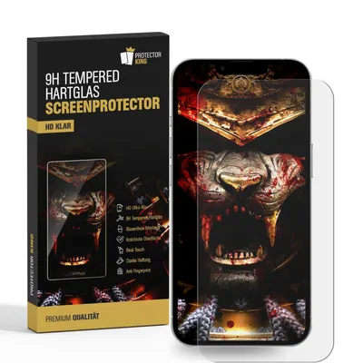 A product box for a screen protector is shown next to a smartphone with a screen protector applied.