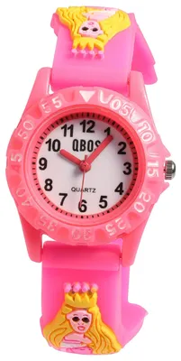 Produktbild von QBOS Kinder Armbanduhr aus Silikon mit Motiv Prinzessin, Kunststoffgehäuse und -glas