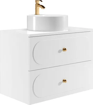 Produktbild von Badezimmermöbel hängend mit Aufsatzwaschbecken rund - Weiß - 80 cm - SATOBAL