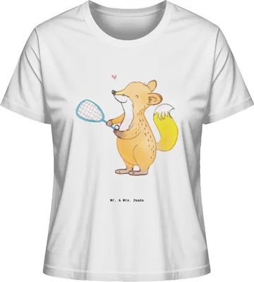 Produktbild von Mr. & Mrs. Panda Damen Basic T-Shirt Fuchs Squash spielen Größe L - Weiß - Geschenk, Ballsport, Sommershirt, Squashhalle, Oberteil, shirt, Kurzarm