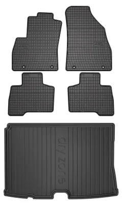 Image de Tapis en caoutchouc + bac de coffre pour Fiat Qubo 2008-2020 (monospace) – 5 pièces, noirs, sur mesure