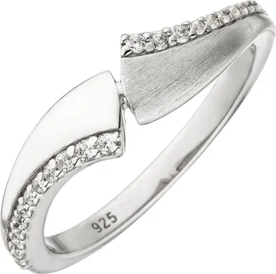 Produktbild von Ring eleganter Damenring mit weißen Zirkonia 925 Silber, Fingerschmuck teilmatt Innenumfang 60mm  Ø19.1mm