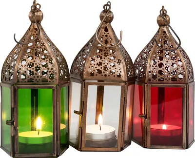 Image de Lanternes orientales 3 Set Lanterne Meena multicolore 16cm | 3x photophores orientaux en métal & verre en 3 couleurs | Lanterne marocaine en verre pour l'extérieur comme lanterne de jardin en rouge - clair - vert
