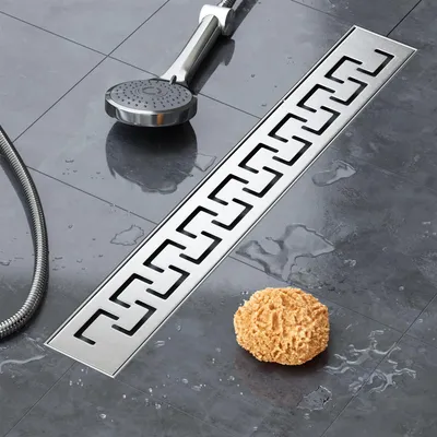 Produktbild von VILSTEIN Duschrinne 50cm, Edelstahl Bodenablauf Komplettset, extra flach, Siphon mit Geruchsstop, Haarsieb - Griechisch