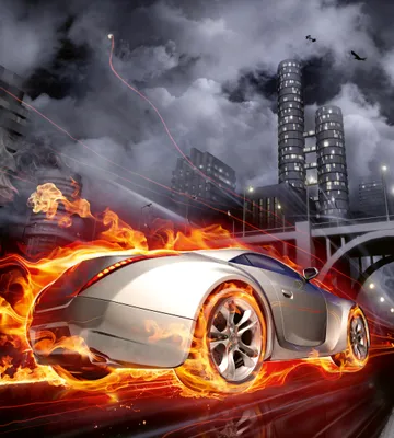 Produktbild von Fototapete - Car in Flames 225x250cm - Vliestapete