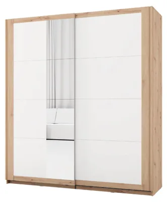 Produktbild von Bujumb - Kleiderschrank 2 Türen, 195x218 cm, Mattweiß, 2 Regale