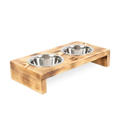 Zdjęcie produktu dla Drewniany stojak bufet dla kota + miski 2 x 0,45 L / 35 x 18 x 7 cm