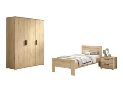 Produktbild von VIPACK - SAM Artikel-Set 3-tlg. best aus, Einzelbett , Nachtkonsole, Kleiderschrank 3-trg., Eiche Melamin Nachbildung