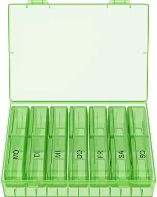 Produktbild von WELLGRO Tablettenbox für 7 Tage - Pillendose je 2 Fächer pro Tag - Klappdeckel mit Druckverschluss - Aufbewahrungsbox - BPA-freier Kunststoff