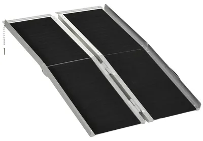 Image de Rampe d'accès pour fauteuil roulant, en aluminium résistant, surface antidérapante, noir