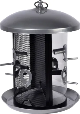 Produktbild von dobar XXL Futterspender mit 2 Kammern, große Futtersäule für Vögel, 24,5 x 24,5 x 34,5 cm, Metall, Silber