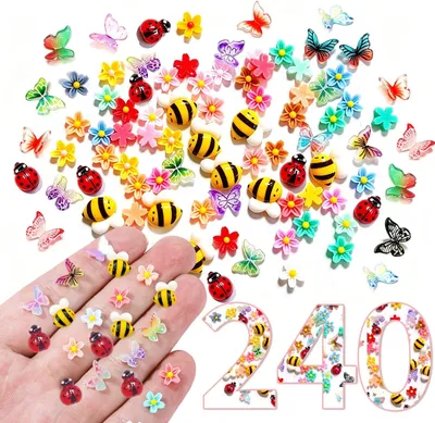 Produktbild von Miniaturblumen, Schmetterlinge, Marienkäfer und Bienen, 240 Stück, für Miniaturgärten