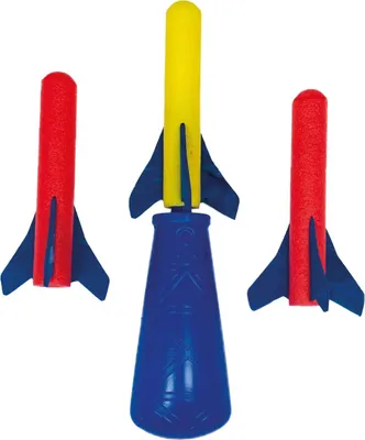 Produktbild von Günther Flugspiele 1557 - Raketenspiel Pump Rocket, ca. 15 x 8 cm, Wurfspiel mit 3 Schaumstoff-Raketen und Abschusspistole, Raketen Spielzeug für Kinder ab 4 Jahren, bis zu 10 m Reichweite