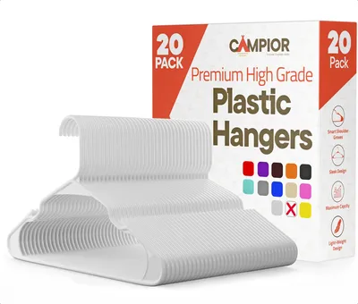 Imagen del producto de Perchas de plástico, diseño delgado, 20 unidades, color blanco, con ranuras para colgar prendas