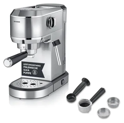 Produktbild von Severin Espressomaschine Newspresa, Siebträger, ULKA Pumpe, 20 bar, Milchaufschäumdüse, 1L Wassertank, für 1 oder 2 Tassen, Edelstahl, 1.350W, KA 5997