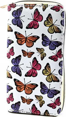 Produktbild von Damen Geldbörse Schmetterling Motiv - Großes Portemonnaie Reißverschluss 19x11cm