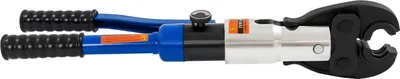 Zdjęcie produktu dla Hydrauliczne szczypce zaciskowe – szczypce do rur – siła zacisku 10 t – głowica obrotowa 360° – szczęki V 12/15/18/22/28 mm – skok 20 mm – niebieskie